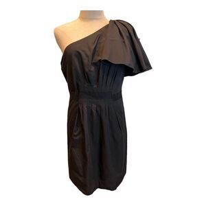 Leifsdottir‎ Dress Sz 8 Womens Black One Shoulder Ruffle Mini Cotton Blend Lined